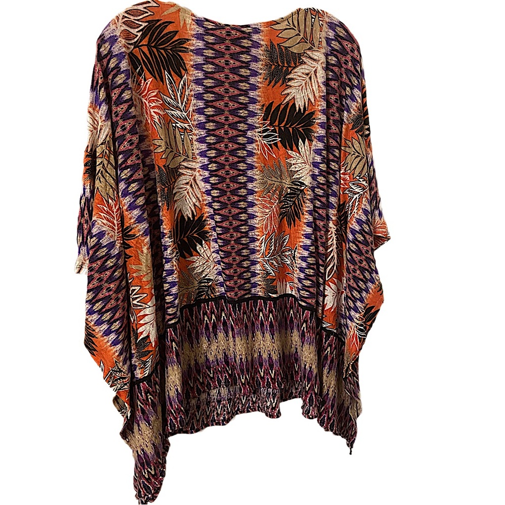 Ruby Rd. Multicolor Patterned Plus Size Boho Poncho Blouse Tribal Print (3X) - Picture 2 of 5